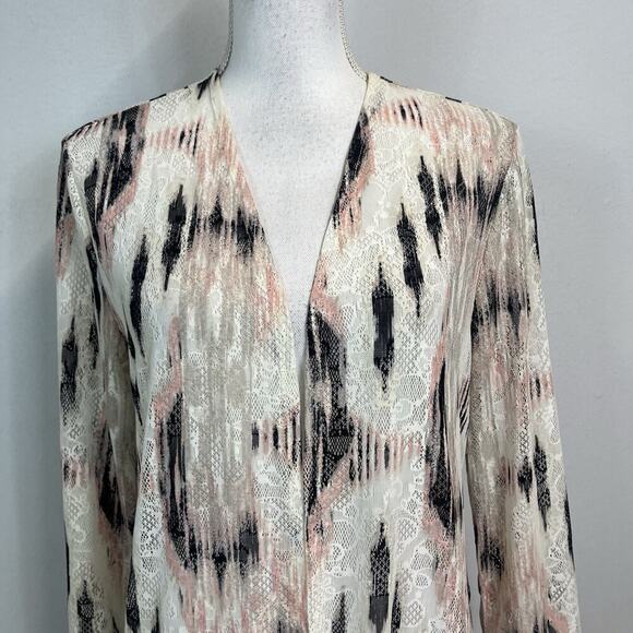 Chico's Travelers Collection Cardigan Coverup size 6 8/1 Pink Black Lace Fringe - Picture 5 of 8